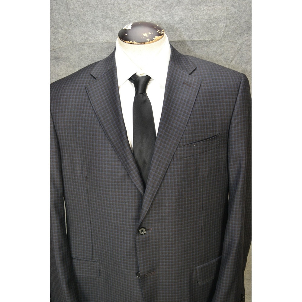 Canali 1934 Sport Coat Mens 46L Blue Microcheck Wool Jacket Blazer Luxury Italy